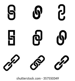 Vector black chain or link icon set.