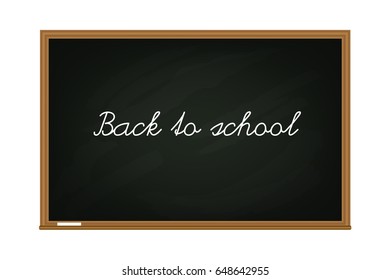 Vector black chalk board with wooden frame and message Back to school isolated on white background