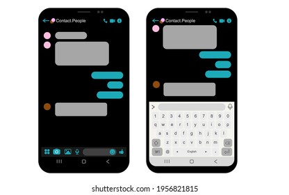 vector black chatting screen with keyboard in mobile communication illustration