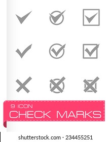 Vector black check marks icon set on grey background
