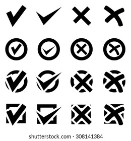 Vector black check marks icon set. 