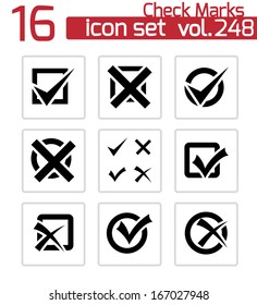 Vector black check marks icons set on white background