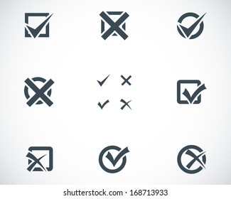 Vector black check marks icons set on white background
