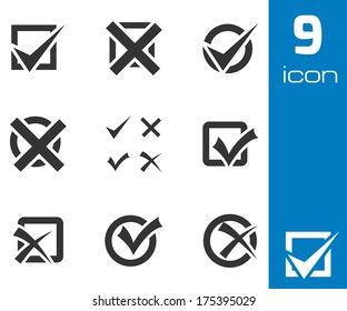 Vector black check marks icons set on white background