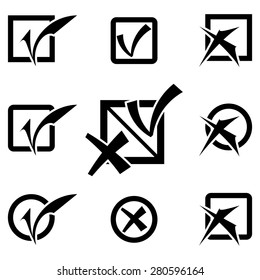 Vector black check marks icons set on white background