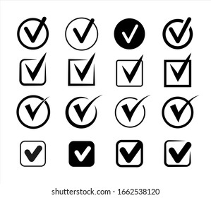 Vector black checkmarks. Set of check mark icons. Approved icons.