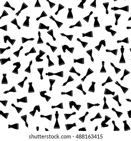Vector Black Chess Pieces Seamless Pattern on White Background