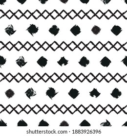 Vector black chevrons blots white seamless pattern