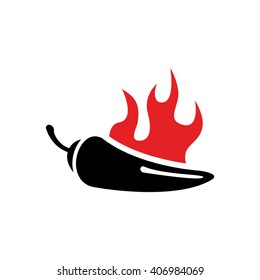 Vector Black Chilli Pepper Icon And Red Fire. Jalapeno Peppers Symbol