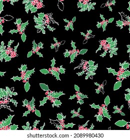Vector Black Christmas holiday Mistletoe background pattern
