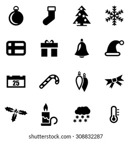 Vector black christmas icon set