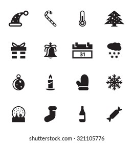 Vector black christmas icon set on white background