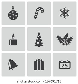 Vector black christmas icons set on white background