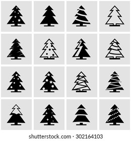 Vector black christmas tree icon set. 