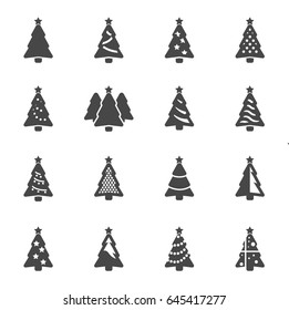 Vector black Christmas tree icons set on white background