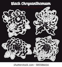 Vector Black Chrysanthemum Set Traditional Tattoo Designs Stickers