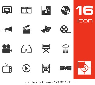 Vector black cinema icon set on white background