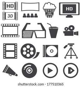 Vector black cinema icons set