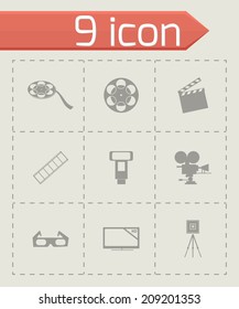 Vector black cinema icons set on grey background