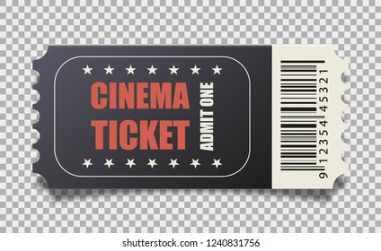 Vector black cinema ticket isolated on transparent background.