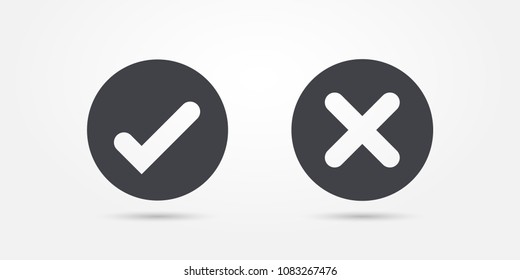 Vector black circle icon check mark icon isolated on transparent background. Approve and cancel symbol for design project. Flat button yes and no. Sticker good and bad