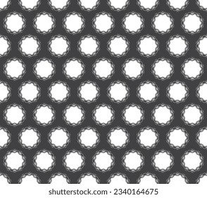 Vector black circles seamless texture formed by bicycle chain. Black background.