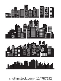 vector black city icons set on gray