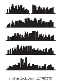 vector black city icons set on gray