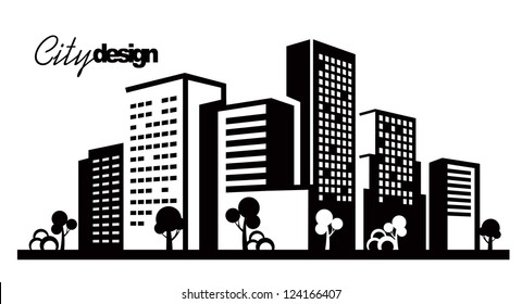 Vector Black City Icons Set On White