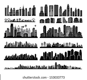 vector black city icons set on white