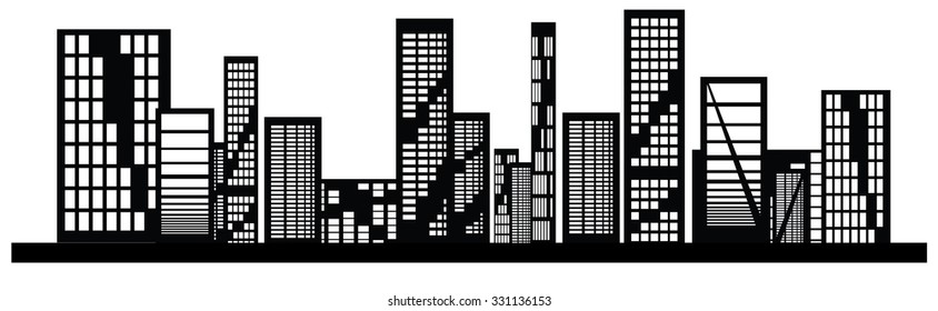 vector black city icons set on white