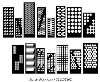 vector black city icons set on white