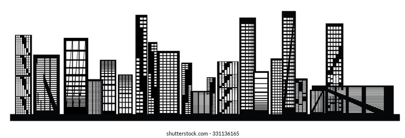 vector black city icons set on white