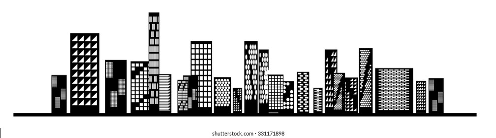 vector black city icons set on white