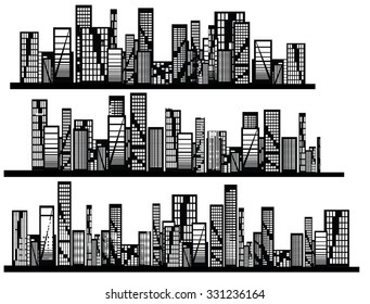 vector black city icons set on white