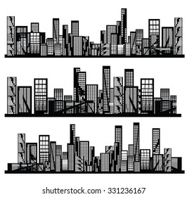 vector black city icons set on white