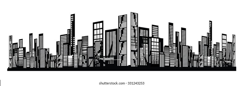 vector black city icons set on white