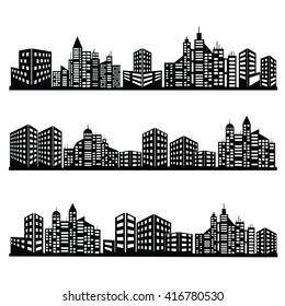 conjunto de iconos de ciudades negras vectoriales
