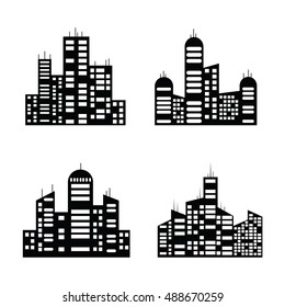 vector black city icons set