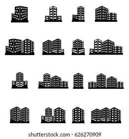 vector black city icons set