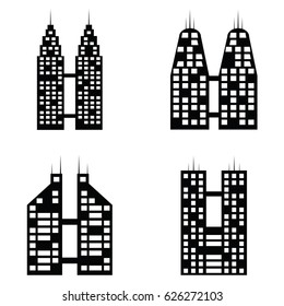 vector black city icons set