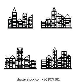 vector black city icons set