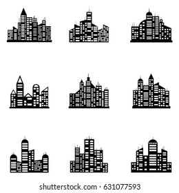 vector black city icons set