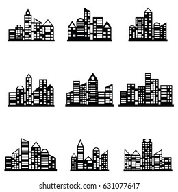 vector black city icons set