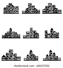 vector black city icons set