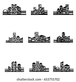 vector black city icons set