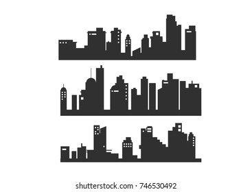 vector black city icons set on white