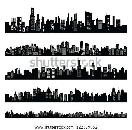 vector black city icons set on white