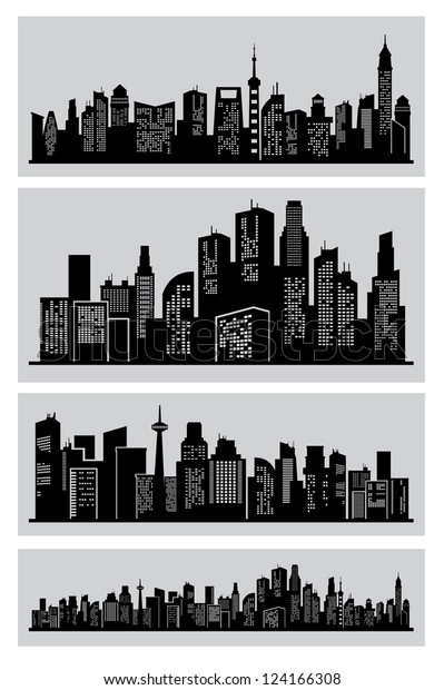 Vector Black City Icons Set On Stock Vector (Royalty Free) 124166308