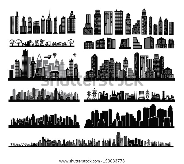 Vector Black City Icons Set On Stock Vector (Royalty Free) 153033773